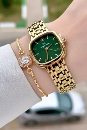 Daniel Klein DKISTE1536 Kadranı Yeşil Kordonu Gold Renk 26 mm Kadın Kol Saati ve Bileklik