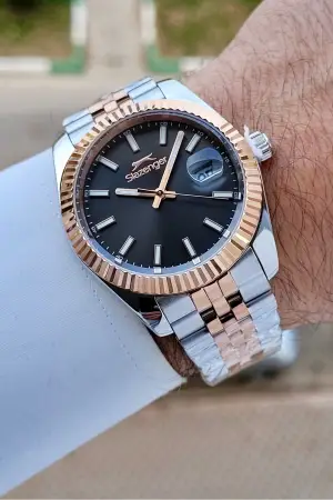 Slazenger SLISTE25 Kadranı Siyah Kordonu Rose Gümüş Renk Erkek Kol Saati
