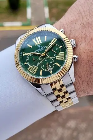 Daniel Klein DKISTE1602 Kadranı Yeşil  Kordonu Gold Gümüş Renk 42 mm Erkek Kol Saati