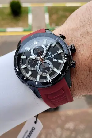 Daniel Klein DKISTE1571 Kasası Siyah Kordonu Bordo Renk Erkek Kol Saati