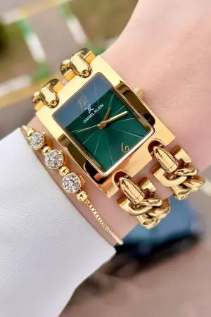 Daniel Klein DKISTE1582 Kadranı Yeşil  Kordonu Gold Renk Kadın Kol Saati ve Bielklik