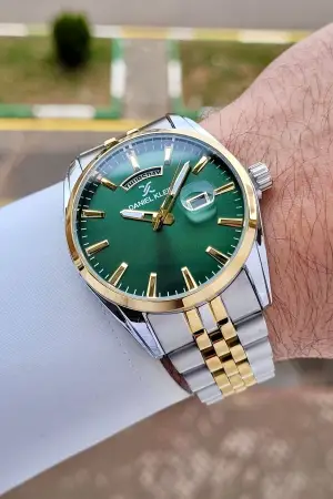 Daniel Klein DKISTE1587 Kadranı Yeşil  Kordonu Gold Gümüş Renk 42 mm Erkek Kol Saati