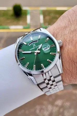 Daniel Klein DKISTE1586 Kadranı Yeşil  Kordonu Gümüş Renk 42 mm Erkek Kol Saati