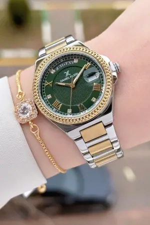 Daniel Klein DKISTE1597 Kadranı Yeşil  Kordonu Gold Gümüş Renk 35 mm Kadın Kol Saati ve Bielklik