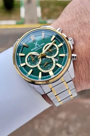 Daniel Klein DKISTE1579 Kadranı Yeşil  Kordonu Gold Gümüş Renk 44 mm Erkek Kol Saati
