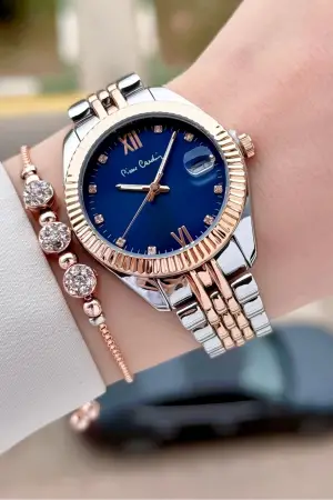 Pierre Cardin PCISTE27 Kadranı Lacivert  Kordonu Rose Gümüş Renk 34 mm Kadın Kol Saati