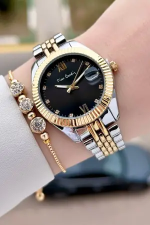 Pierre Cardin Kadranı Siyah Kordonu Gold Gümüş Renk 34 mm Kadın Kol Saati