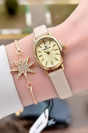Daniel Klein DKISTE1556 Kasası Gold Kordonu Vizon Renk Kadın Kol Saati ve Bileklik