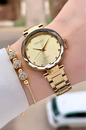 Gold Renk 33 mm Kadın Kol Saati ve Bileklik