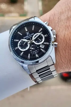Gümüş Siyah Renk 42 Mm Fonksiyonlu Erkek Kol Saati