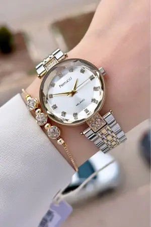 Gold Gümüş Renk 32 Mm Kadın Kol Saati Ve Bileklik