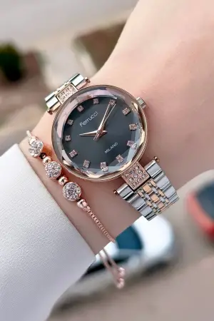 Rose Gümüş Renk 32 Mm Kadın Kol Saati Ve Bileklik