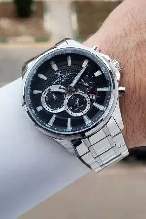 Kadranı Siyah Kordonu Gümüş Renk 45 Mm Iç Göstergeleri Aktif Erkek Kol Saati