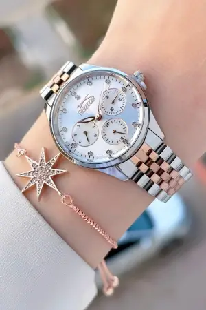 Rose Gümüş Renk Kadın Kol Saati Ve Bileklik