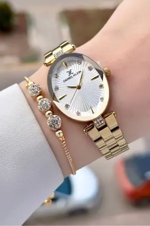 Gold Renk Kadın Kol Saati Ve Bileklik