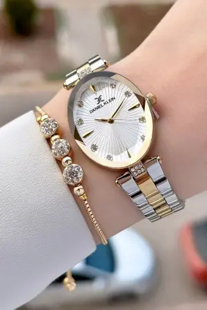 Gold Gümüş Renk Kadın Kol Saati Ve Bileklik