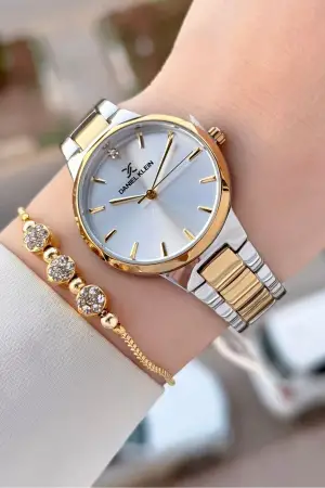 Gold Gümüş Renk Kadın Kol Saati+bileklik