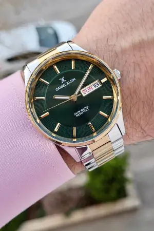 Kadranı Yeşil Kordonu Gold Gümüş Renk Takvimli 44 Mm Erkek Kol Saati