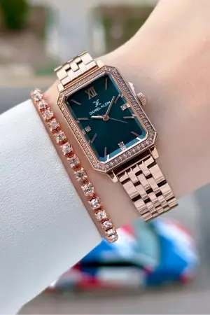 Kadranı Mavi Kordonu Rose Renk Kadın Kol Saati Ve Bileklik