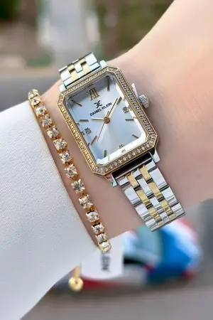 Gold Gümüş Renk Kadın Kol Saati Ve Bileklik