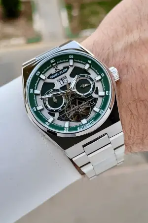 Kadranı Yeşil Kordonu Gümüş Renk Göstergeleri Aktif Otomatik Erkek Kol Saati