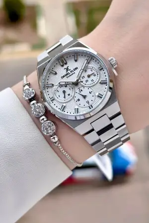 Gümüş Renk Iç Göstergeleri Aktif Kadın Kol Saati Ve Bileklik