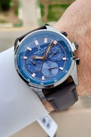 Kadranı Mavi Kordonu Kahverengi Renk Iç Göstergeleri Aktif Erkek Kol Saati