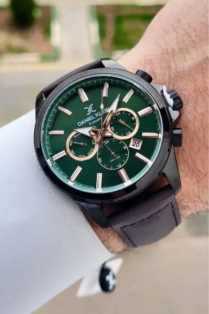 Kadranı Yeşil Kordonu Kahverengi Renk Iç Göstergeleri Aktif Erkek Kol Saati