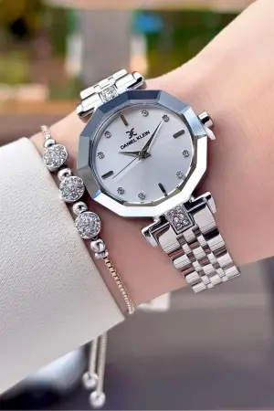 Gümüş Renk Kadın Kol Saati ve Bileklik