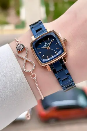 Rose Lacivert Renk Kadın Kol Saati Ve Bileklik
