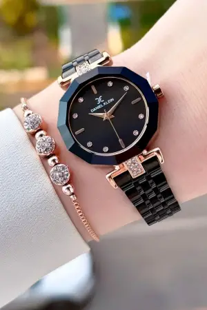 Rose Siyah Renk 30 Mm Kadın Kol Saati Ve Bileklik