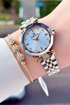 Gold Gümüş Renk 30 Mm Kadın Kol Saati Ve Bileklik