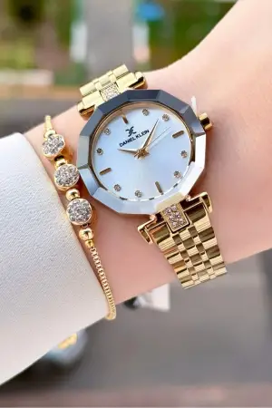 Gold Renk 30 Mm Kadın Kol Saati Ve Bileklik