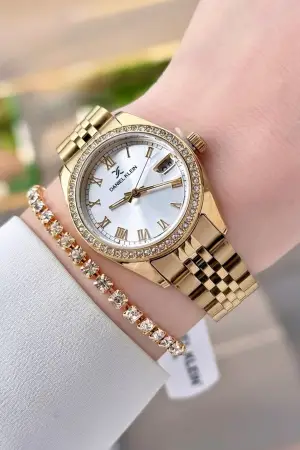 Gold Renk 32,5 Mm Takvimli Kadın Kol Saati Ve Bileklik