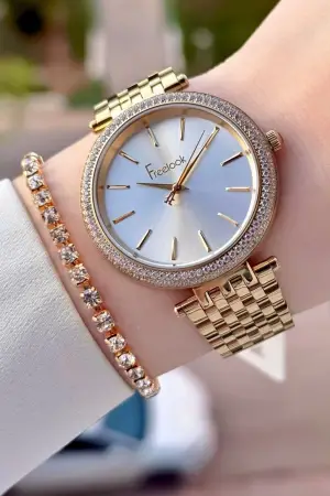 Gold Renk 38 mm Kadın Kol Saati ve Bileklik