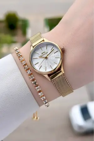 Gold Renk 25 Mm Kadın Kol Saati Ve Bileklik