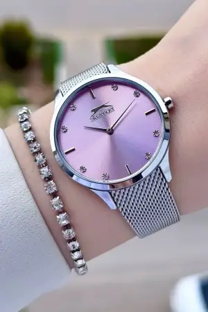 Kadranı Pembe Kordonu Gümüş Renk Hediye Paketli Kadın Kol Saati Ve Bileklik