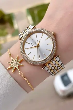 Gold Gümüş Renk 38 Mm Kadın Kol Saati Ve Bileklik