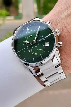 Kadranı Yeşil Kordonu Gümüş Renk 42 Mm Erkek Kol Saati