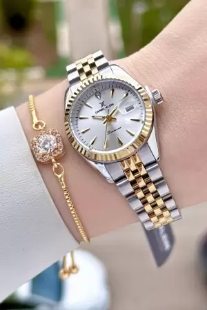 Diamond Gold Gümüş Renk 28 Mm Kadın Kol Saati Ve Bileklik