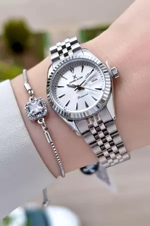 Diamond Gümüş Renk 28 Mm Kadın Kol Saati Ve Bileklik