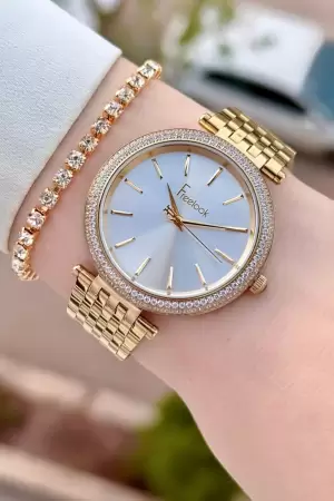Altın Renk 2 Yıl Garantili 38 Mm Kadın Kol Saati Ve Bileklik