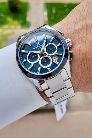 Petrol Mavisi Gümüş Renk Iç Göstergeleri Aktif Erkek Kol Saati