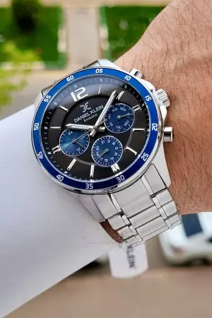 Gümüş Siyah Lacivert Renk Iç Göstergeleri Aktif Erkek Kol Saati