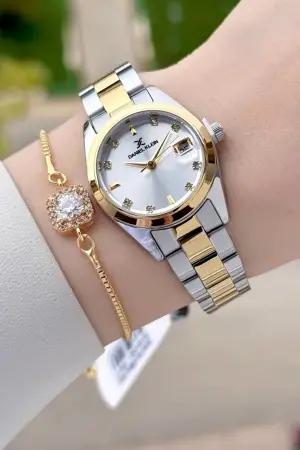 Gold Gümüş Renk 28 Mm Kadın Kol Saati Ve Bileklik