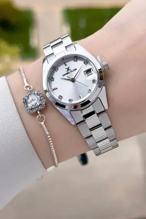 Gümüş Renk 28 Mm Kadın Kol Saati Ve Bileklik