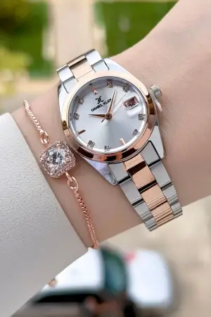 Rose Gümüş Renk 28 Mm Kadın Kol Saati Ve Bileklik