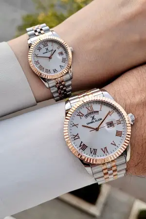 Rose Gümüş Renk Takvimli Sevgili Çift Kol Saati