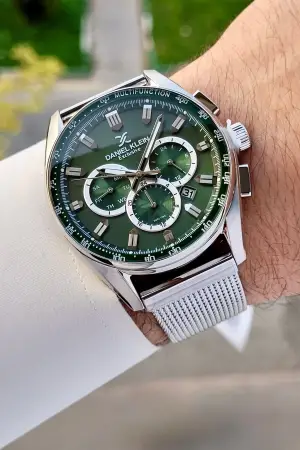 Kadranı Yeşil Kordonu Gümüş Renk İç Göstergeleri Aktif Erkek Kol Saati