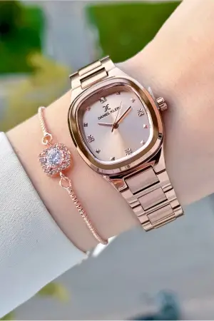 Rose Renk Kadın Kol Saati ve Bileklik